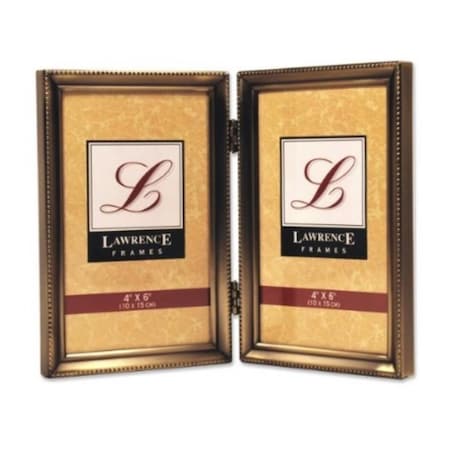 Lawrence Frames Antique Brass 4x6 Hinged Double Picture Frame - Bead Border Design 11446D